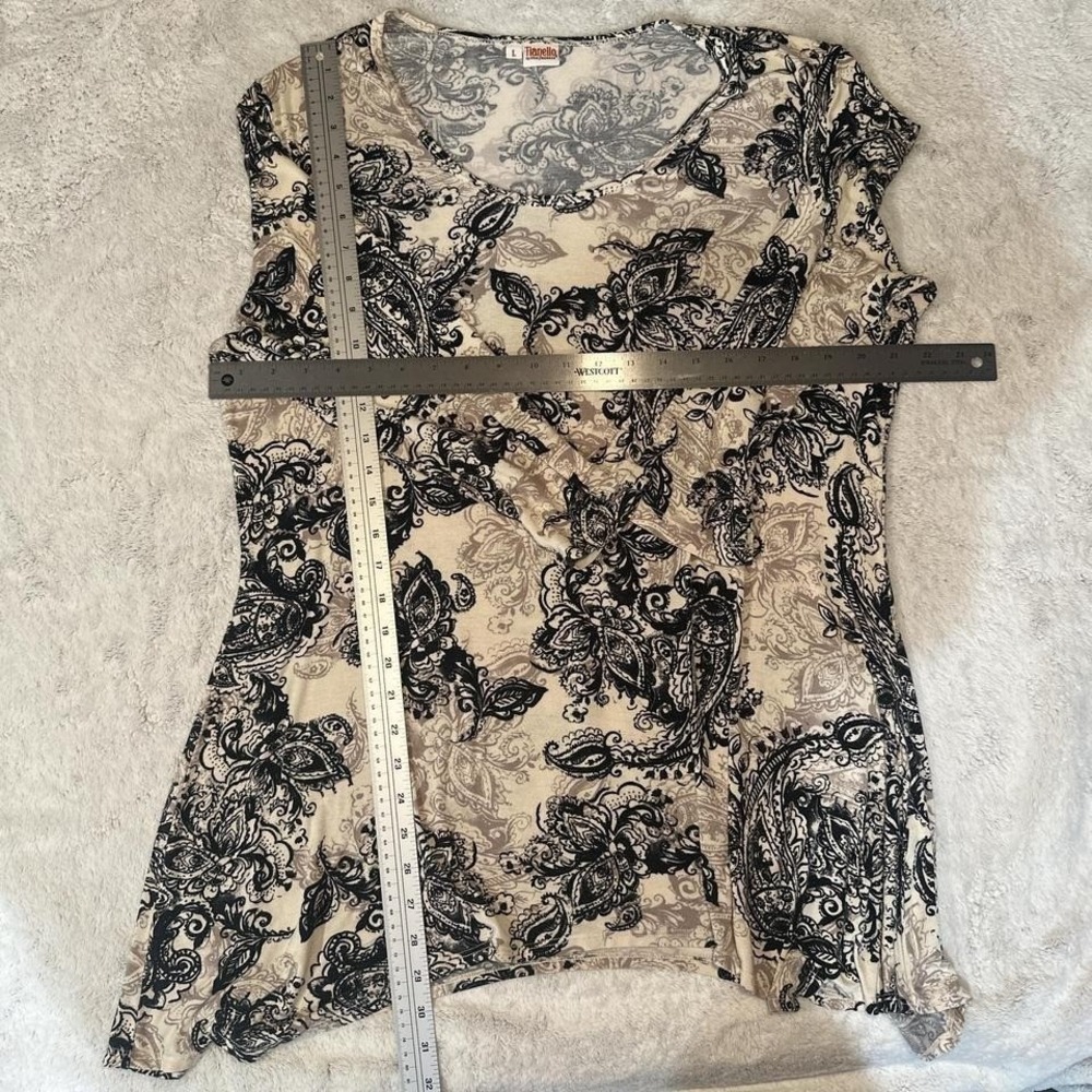 Tianello Womens Art To Wear Tunic Top  Black Ivory Neutral Slinky Swing LARGE - Picture 5 of 8